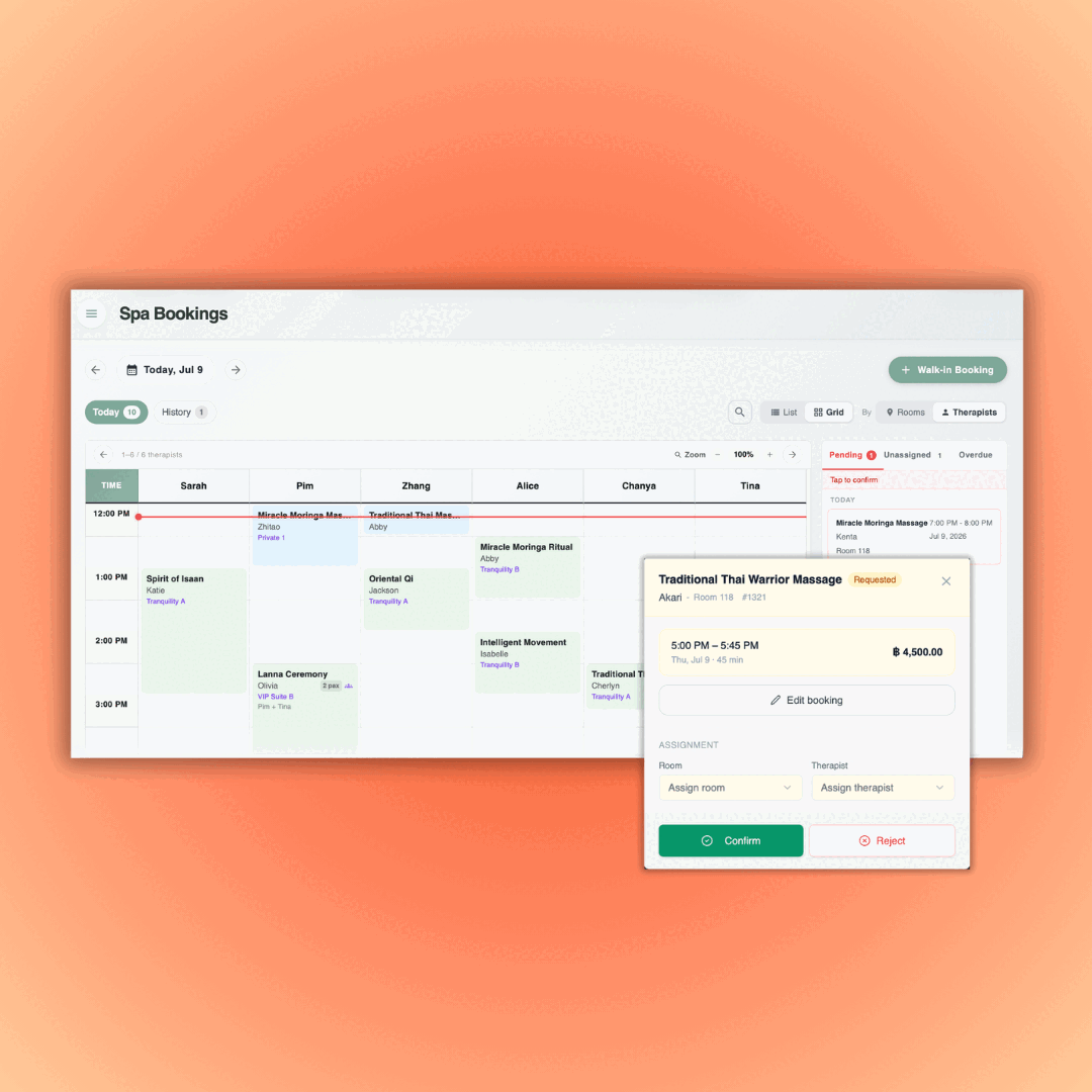 Spa therapist and treatment room calendar